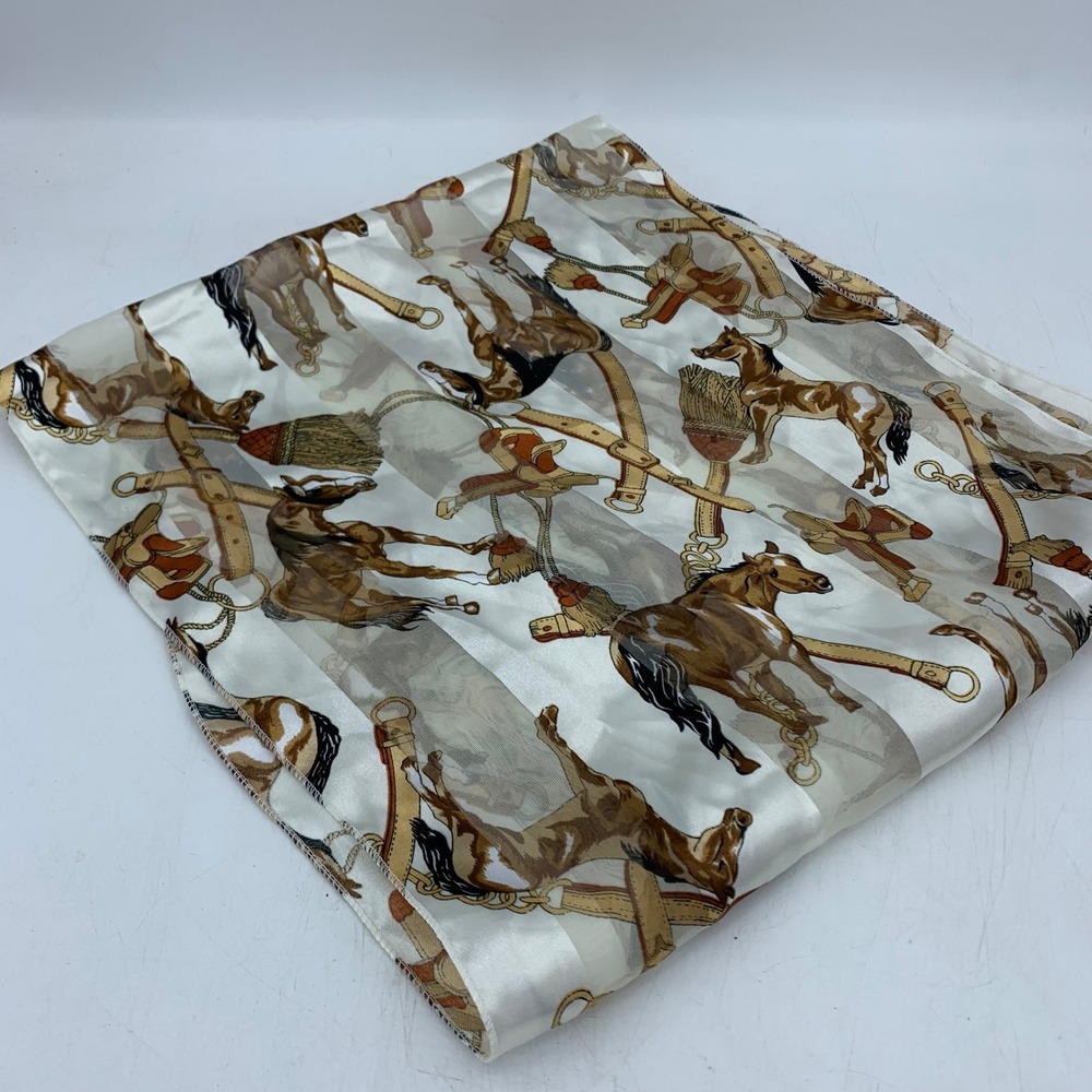 Vintage Equestrian Horse Print Scarf Cowgirl Farmcore Old Money Oblong 60x13